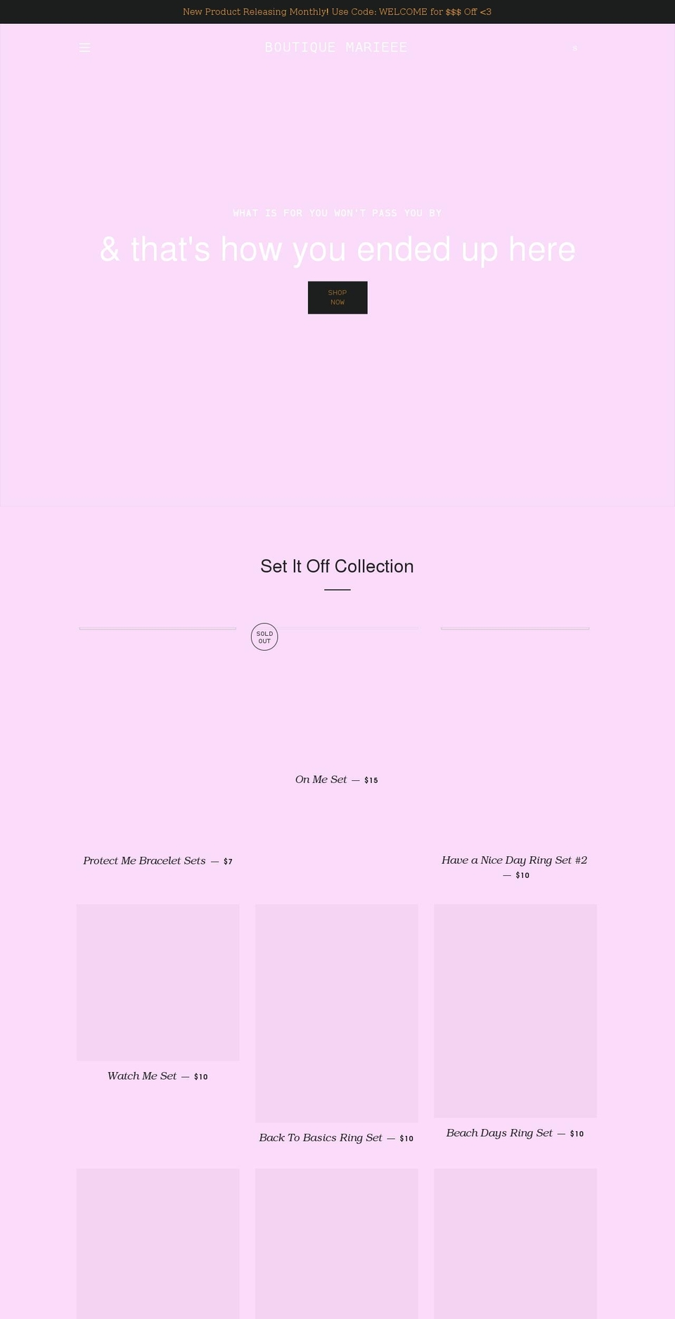 boutiquemarieee.com shopify website screenshot