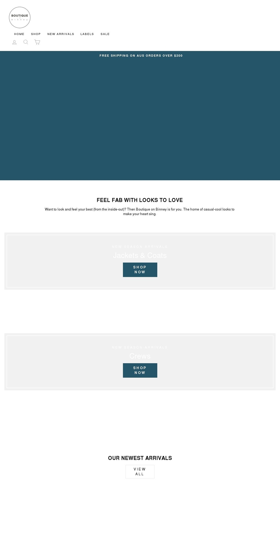 boutiqueonbinney.com.au shopify website screenshot