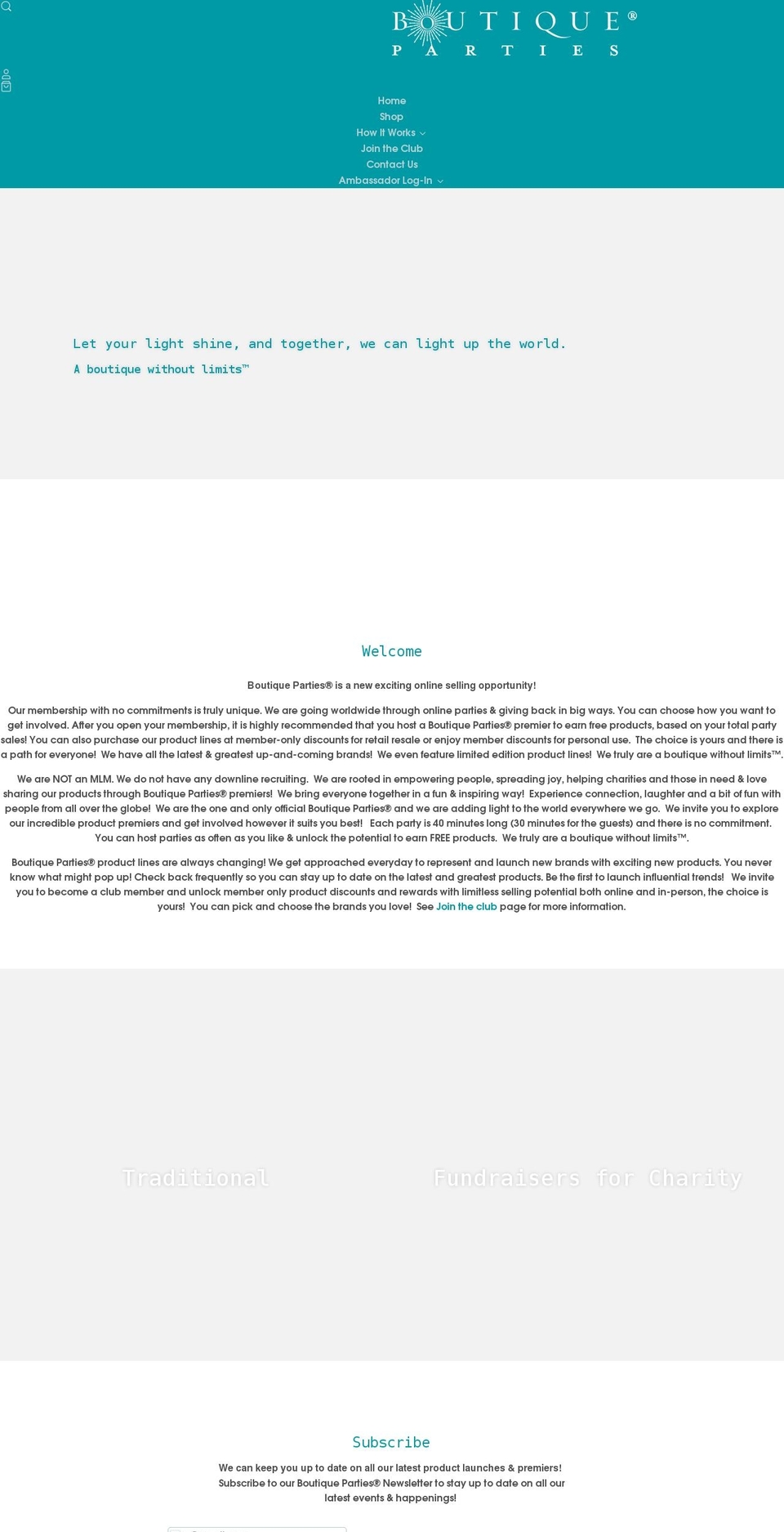 boutiqueparties.com shopify website screenshot