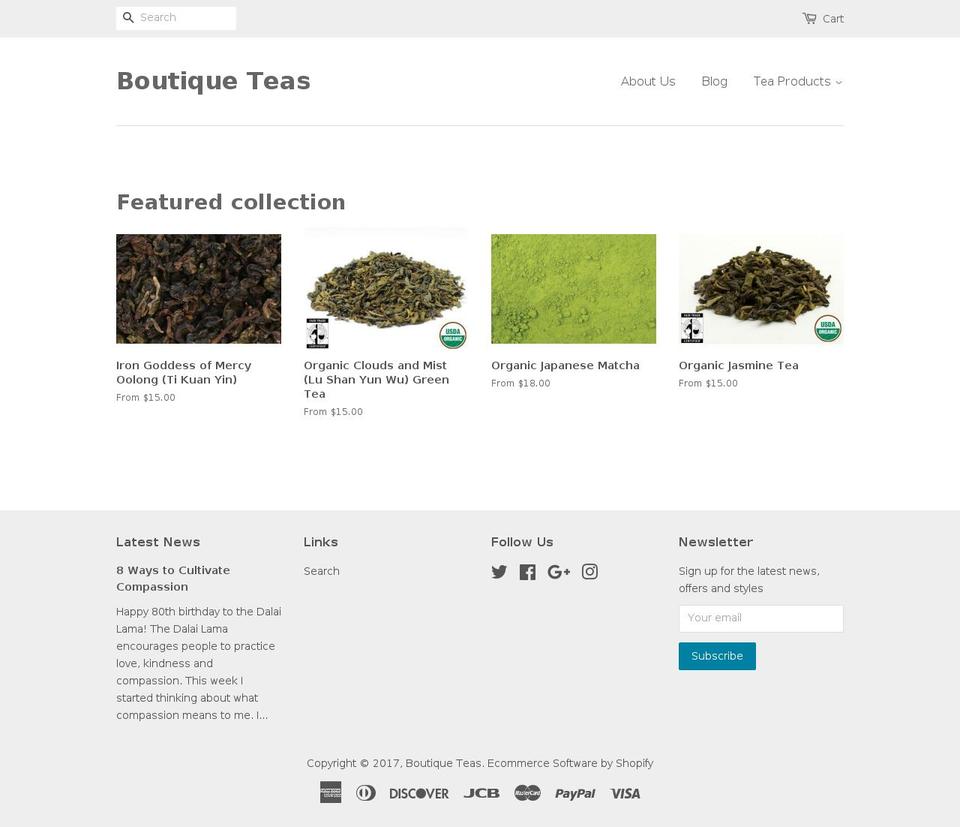 boutiqueteas.com shopify website screenshot