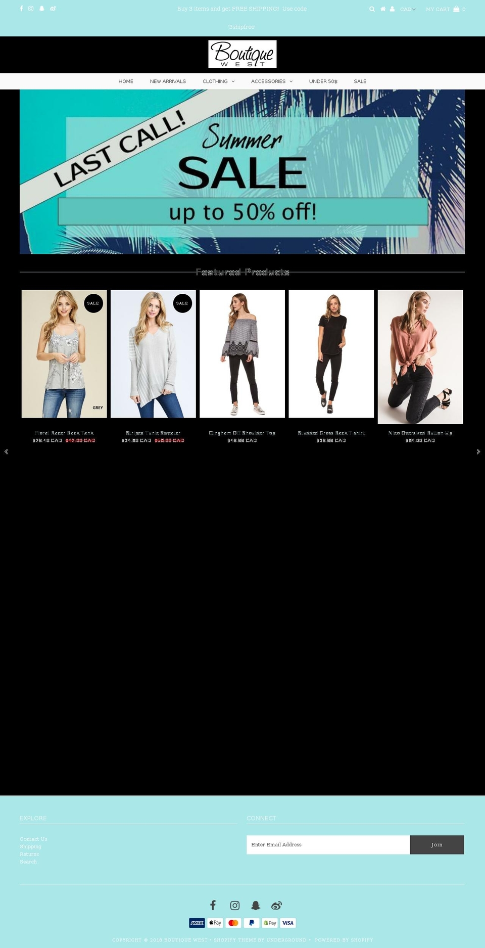 boutiquewest.ca shopify website screenshot