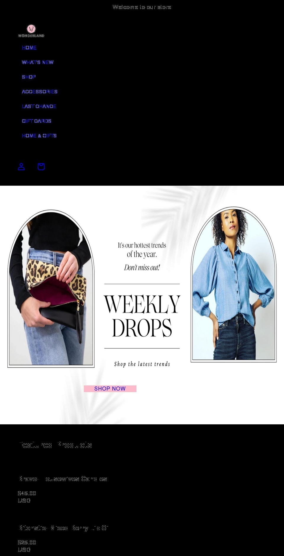 boutiquewonderland.com shopify website screenshot