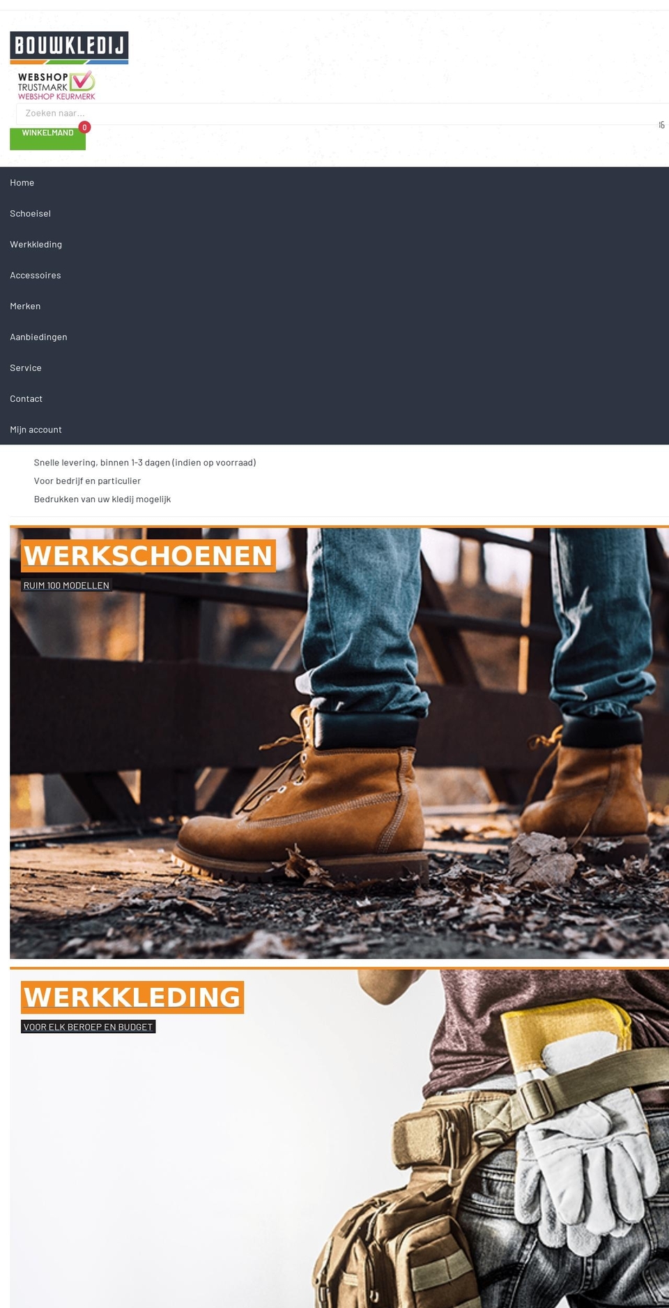 bouwkledij.nl shopify website screenshot