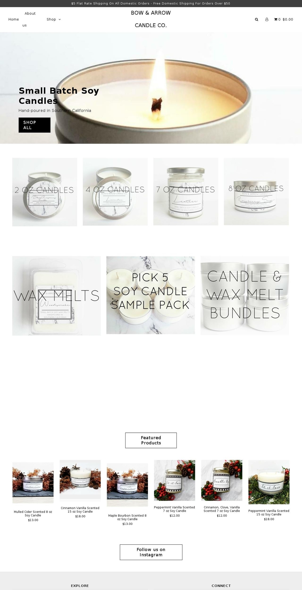 bowandarrowcandleco.com shopify website screenshot