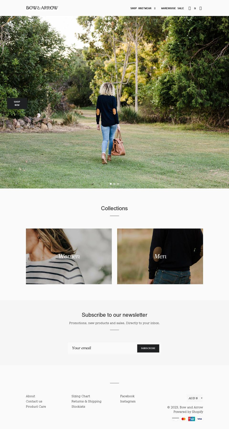 bowandarrowshop.com.au shopify website screenshot