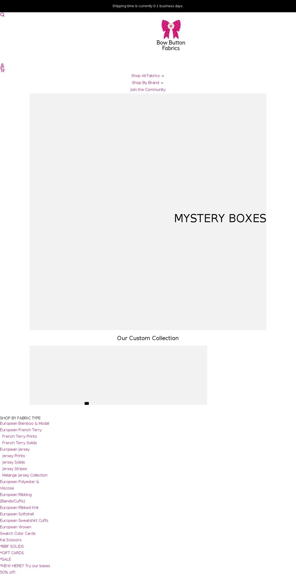 bowbuttonfabrics.com shopify website screenshot