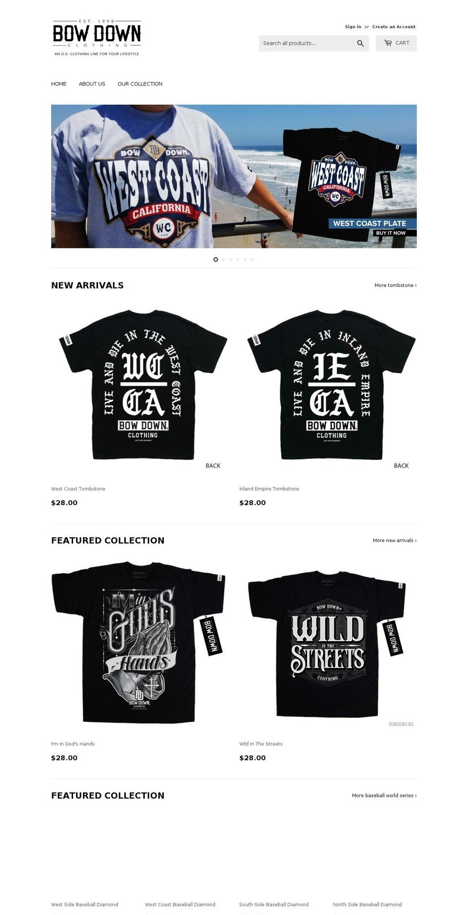 bowdownclothing.net shopify website screenshot