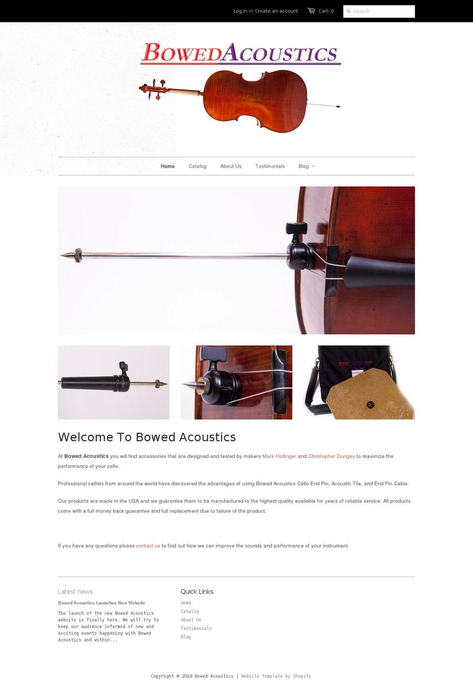 bowedacoustics.com shopify website screenshot