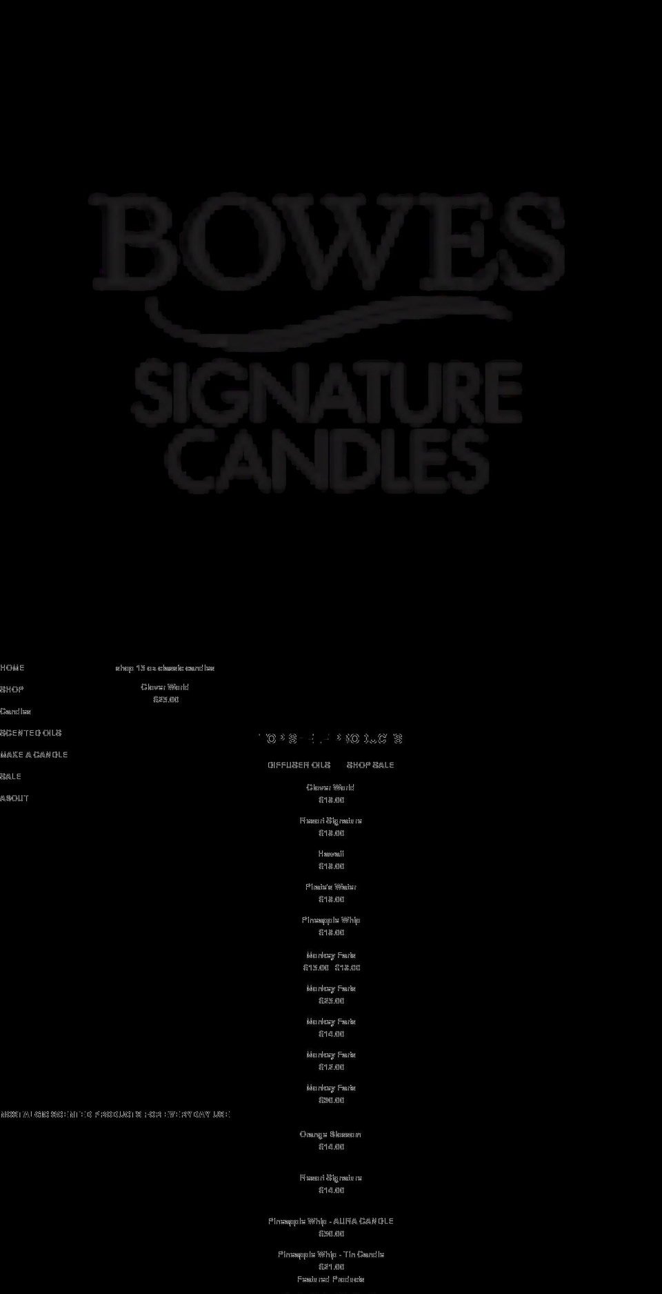 bowessignaturecandle.com shopify website screenshot