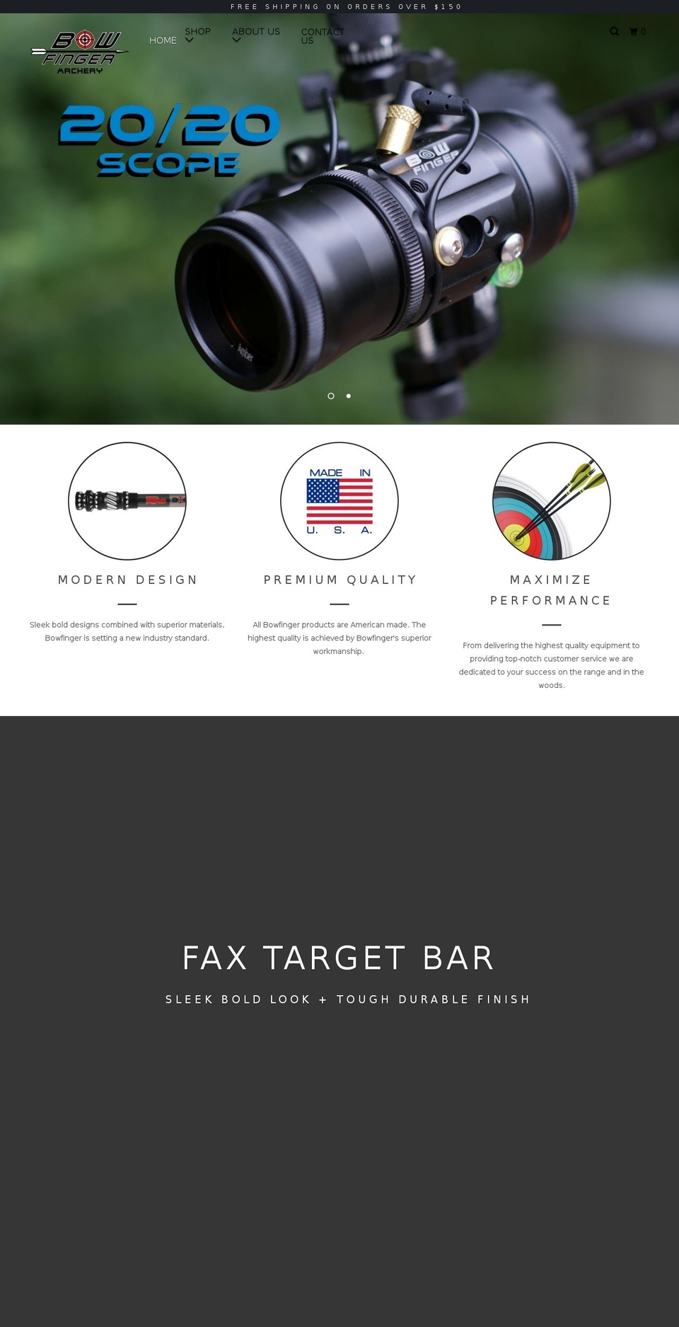 bowfingerarchery.com — Shopify storefront screenshot