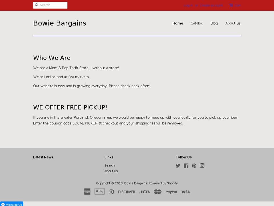 bowiebargains.com — Shopify storefront screenshot