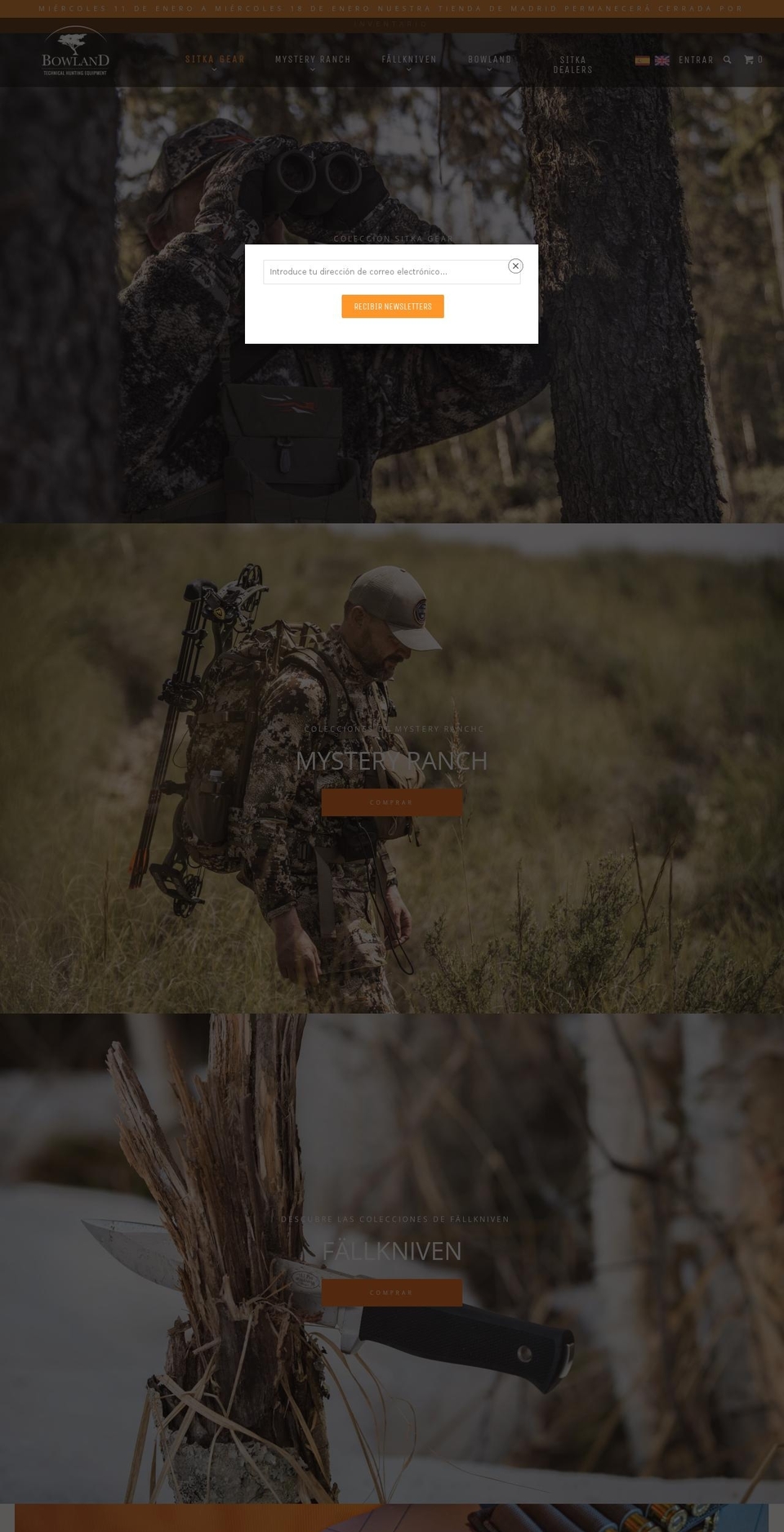 bowlandhunting.es shopify website screenshot