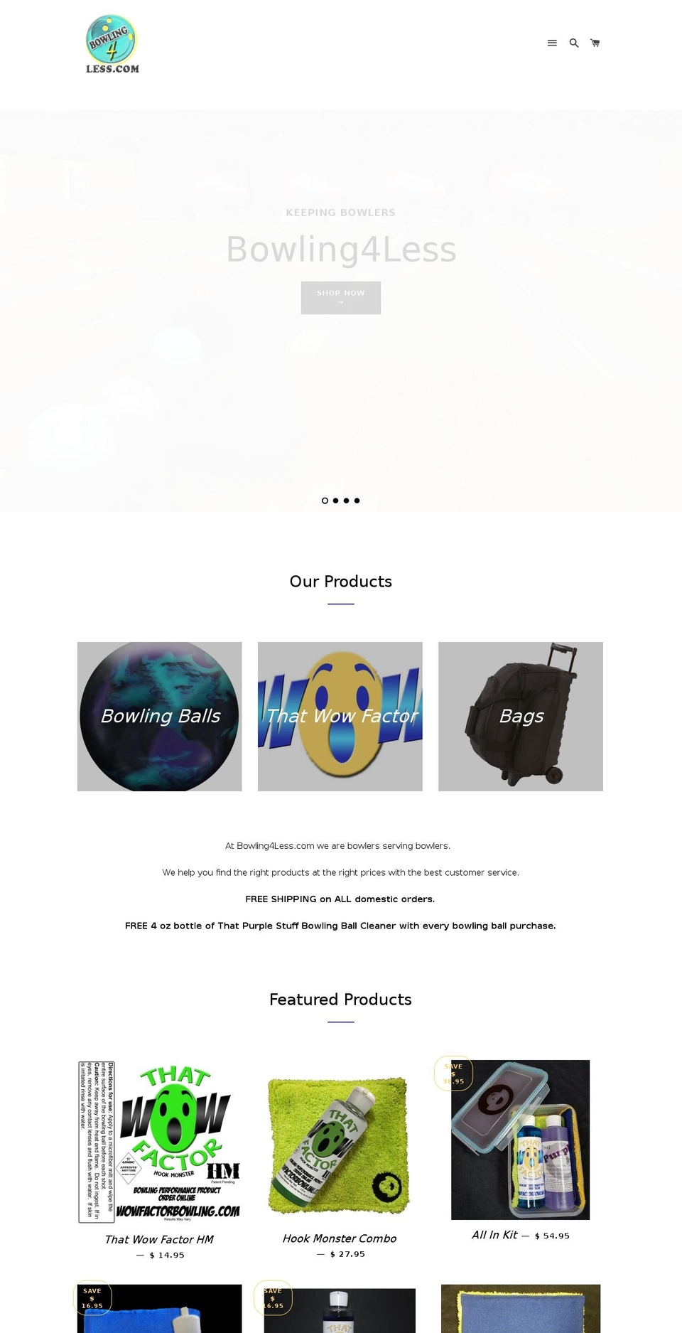 bowling4less.com shopify website screenshot