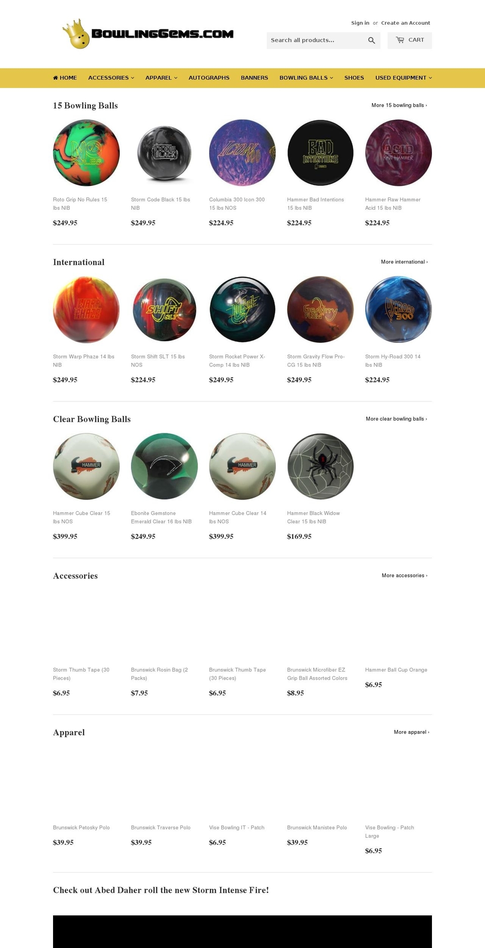 bowlingballgems.com — Shopify storefront screenshot
