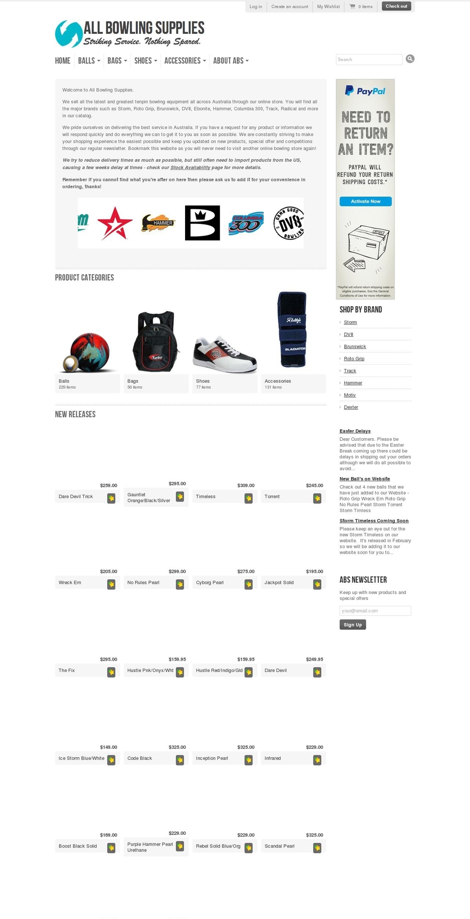 bowlingballsaustralia.com shopify website screenshot