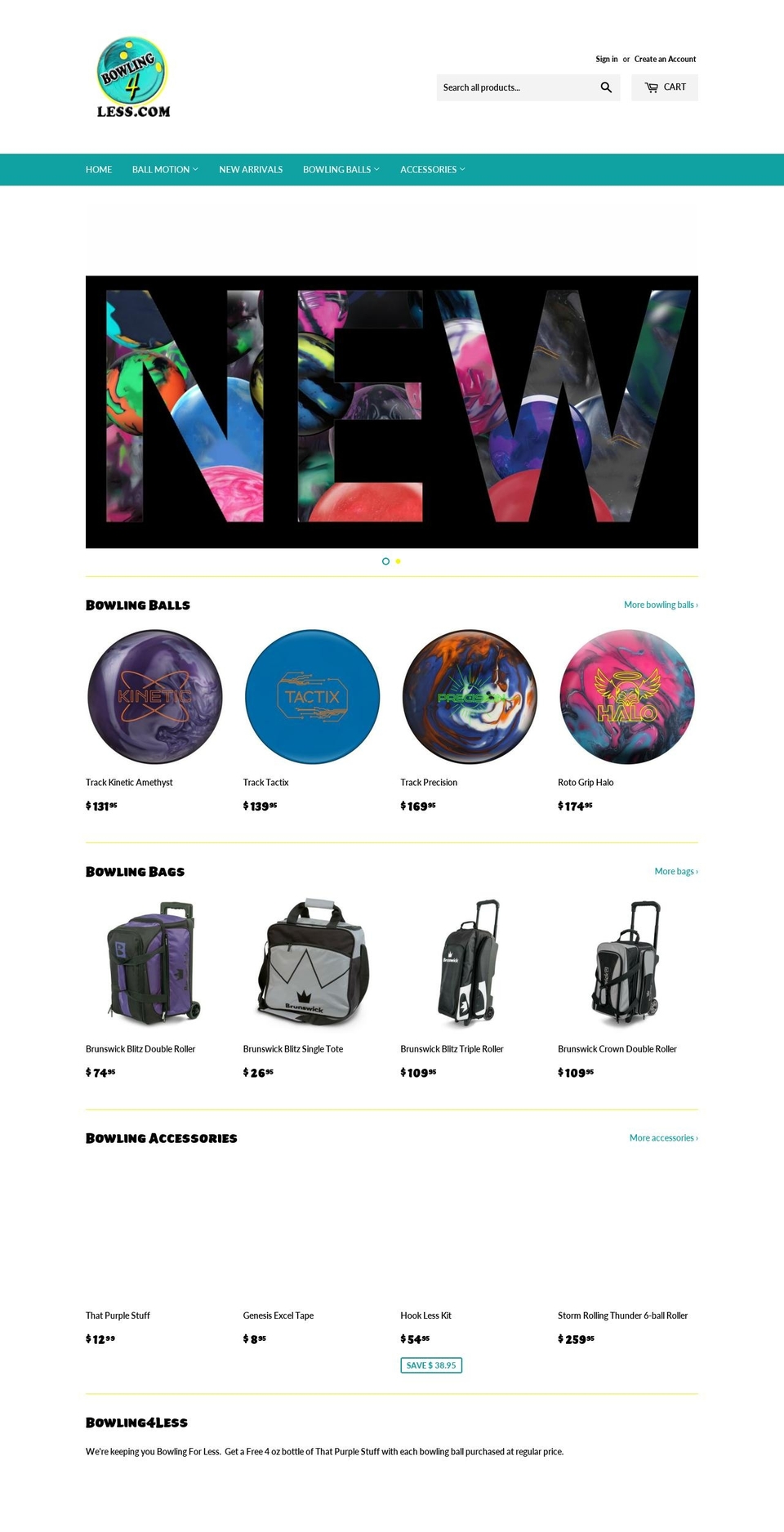 bowlingfourless.com — Shopify storefront screenshot