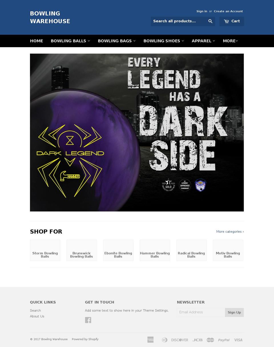 bowlingwarehouse.net shopify website screenshot