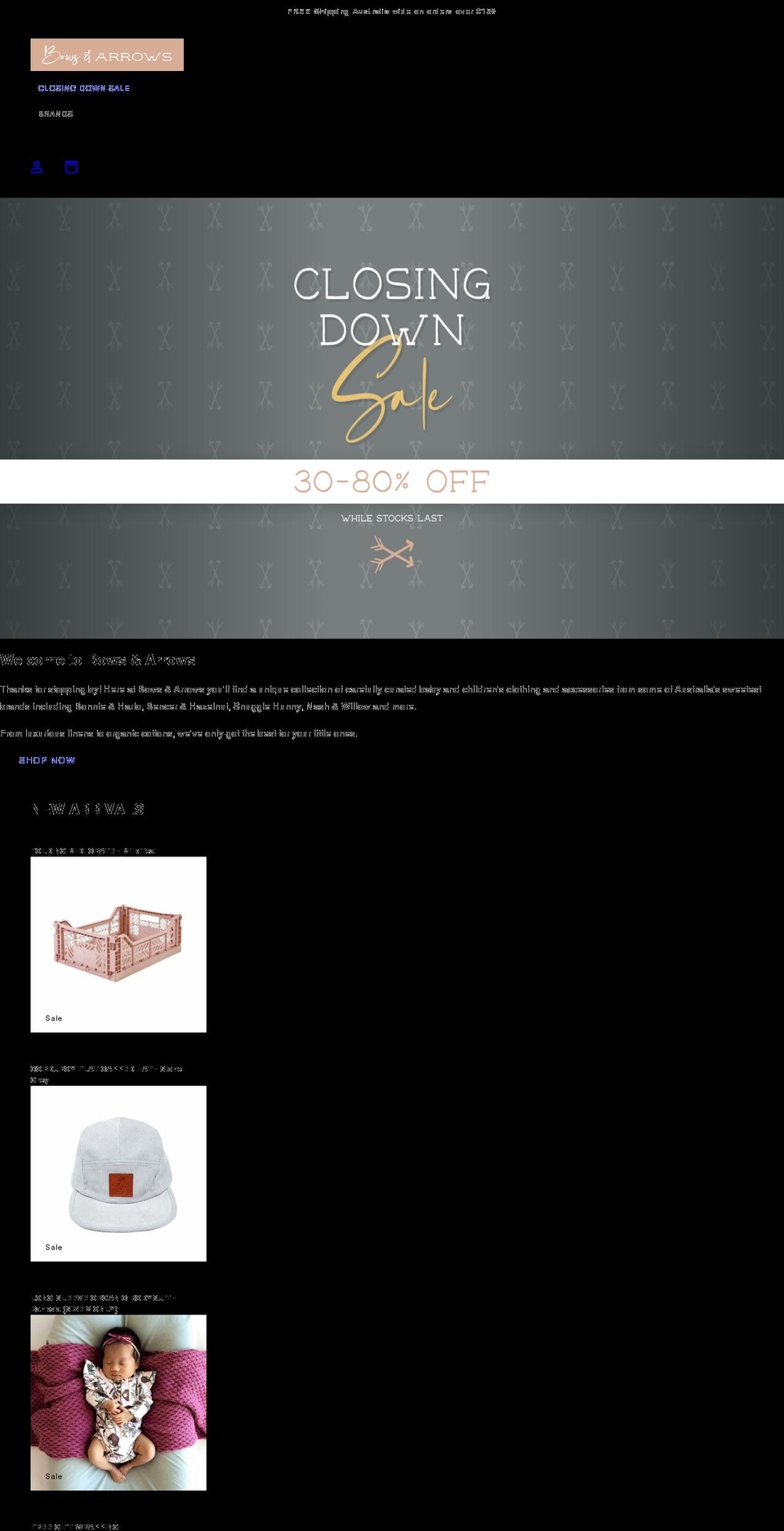 bowsandarrows.com.au shopify website screenshot