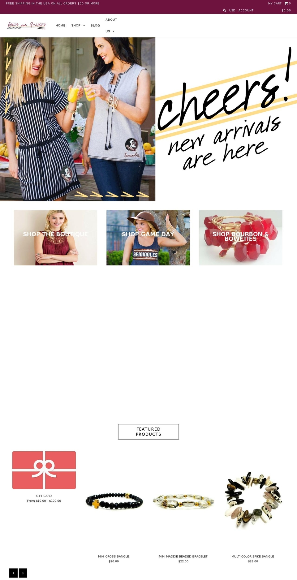 bowsandarrowsco.com shopify website screenshot