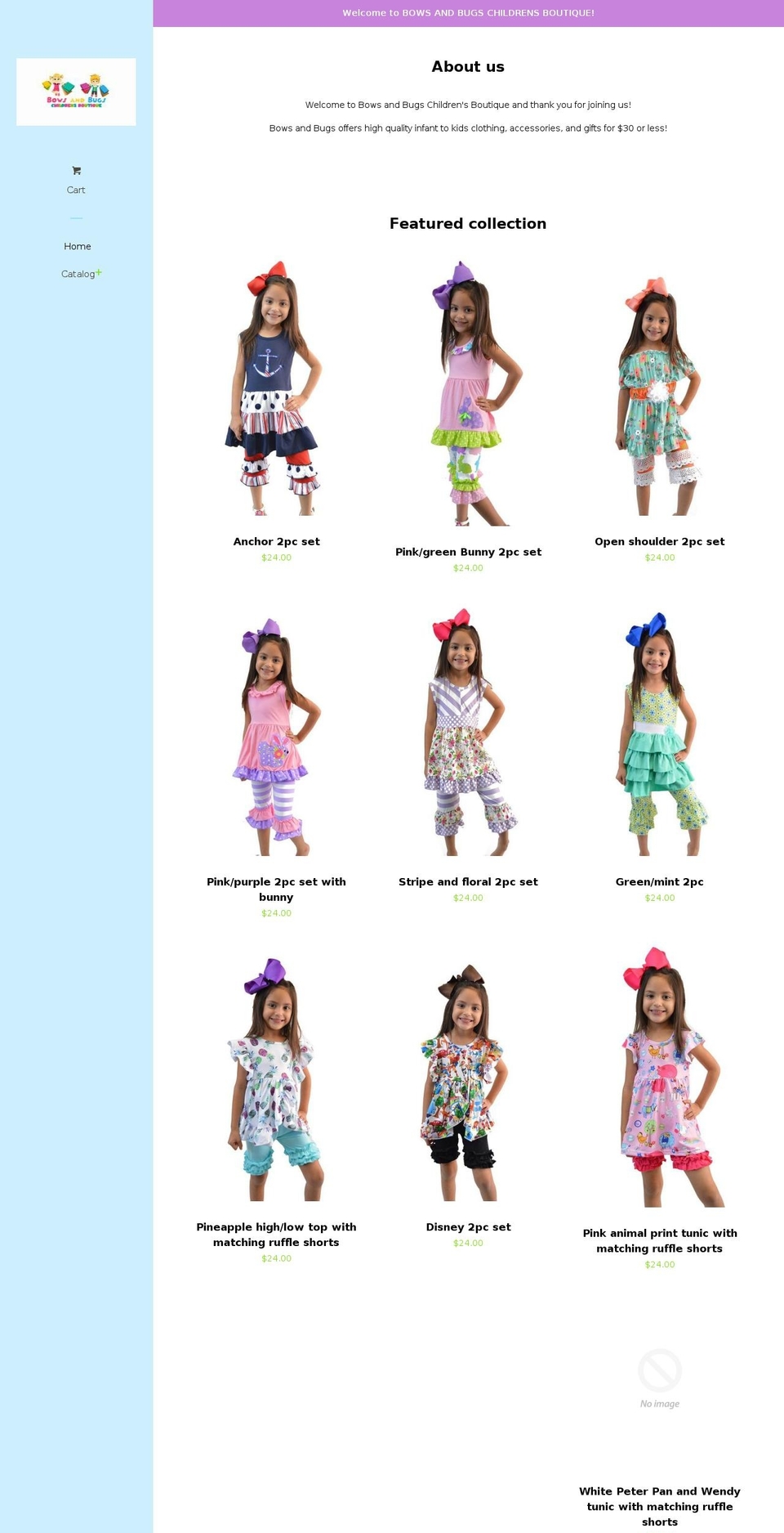 bowsandbugschildrensboutique.com — Shopify storefront screenshot
