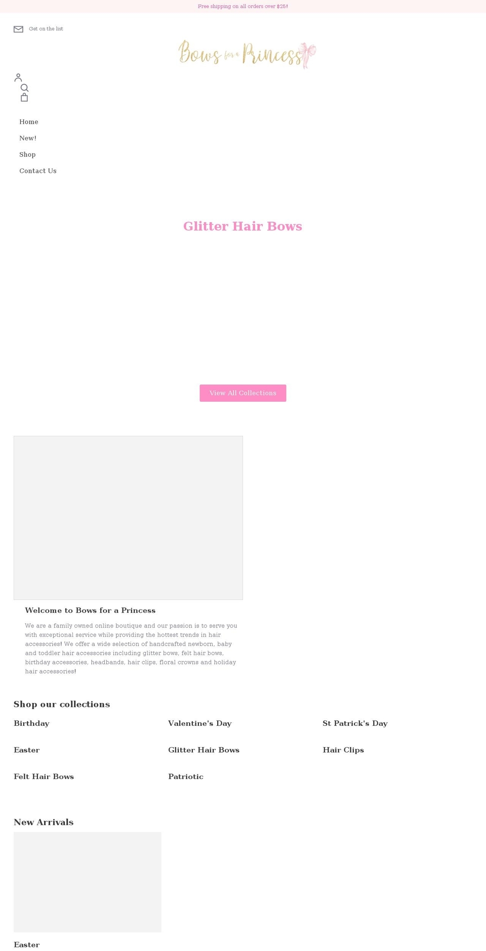 bowsforaprincess.com shopify website screenshot