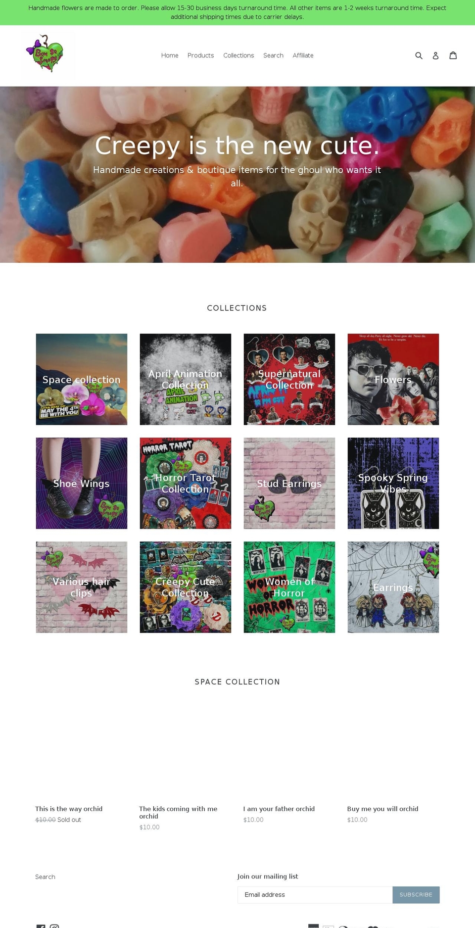 bowsocreepy.com shopify website screenshot