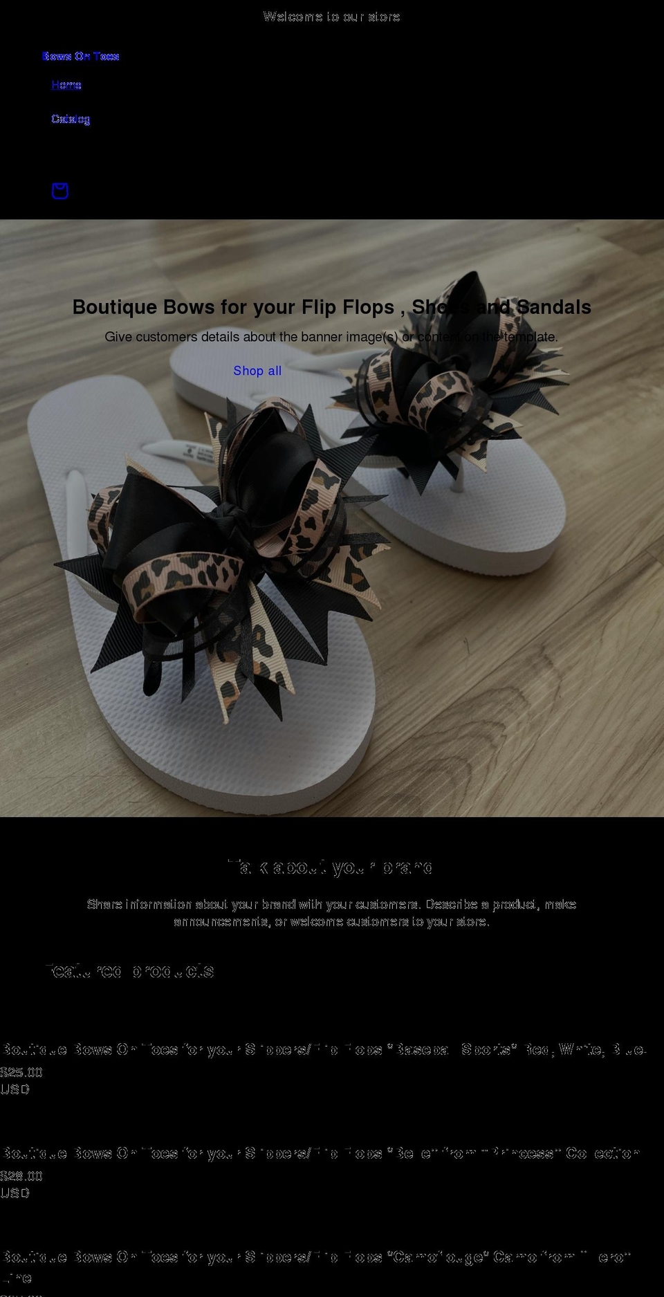 bowsontoes.com shopify website screenshot
