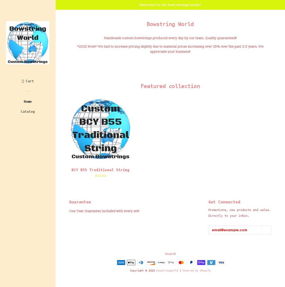 bowstringworld.com shopify website screenshot