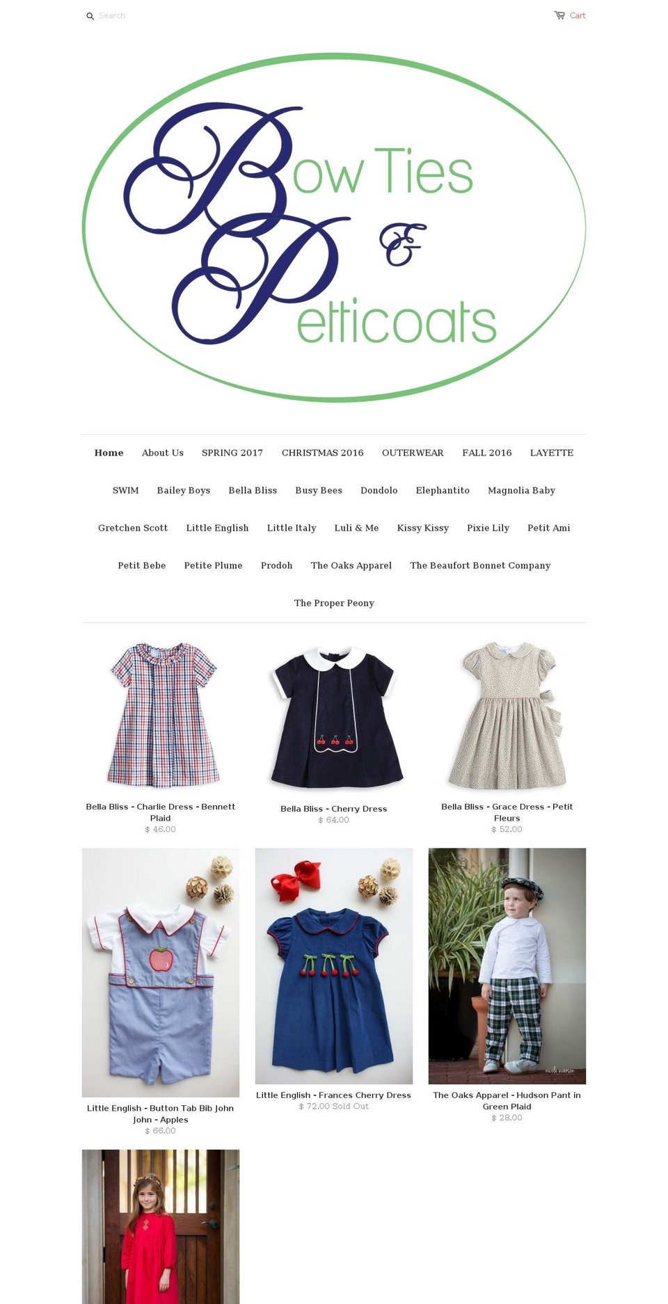 bowtiesandpetticoats.com shopify website screenshot