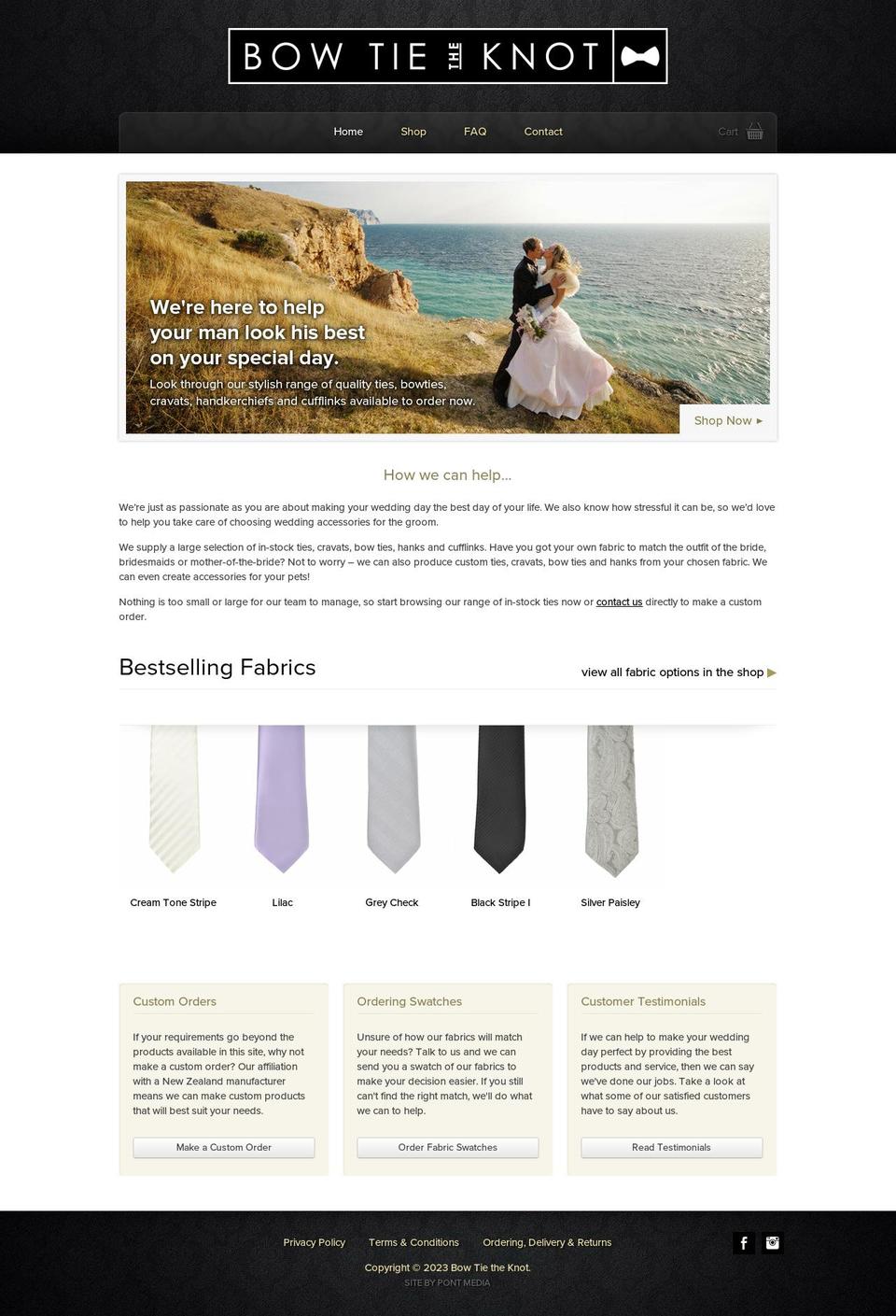 bowtietheknot.co.nz shopify website screenshot