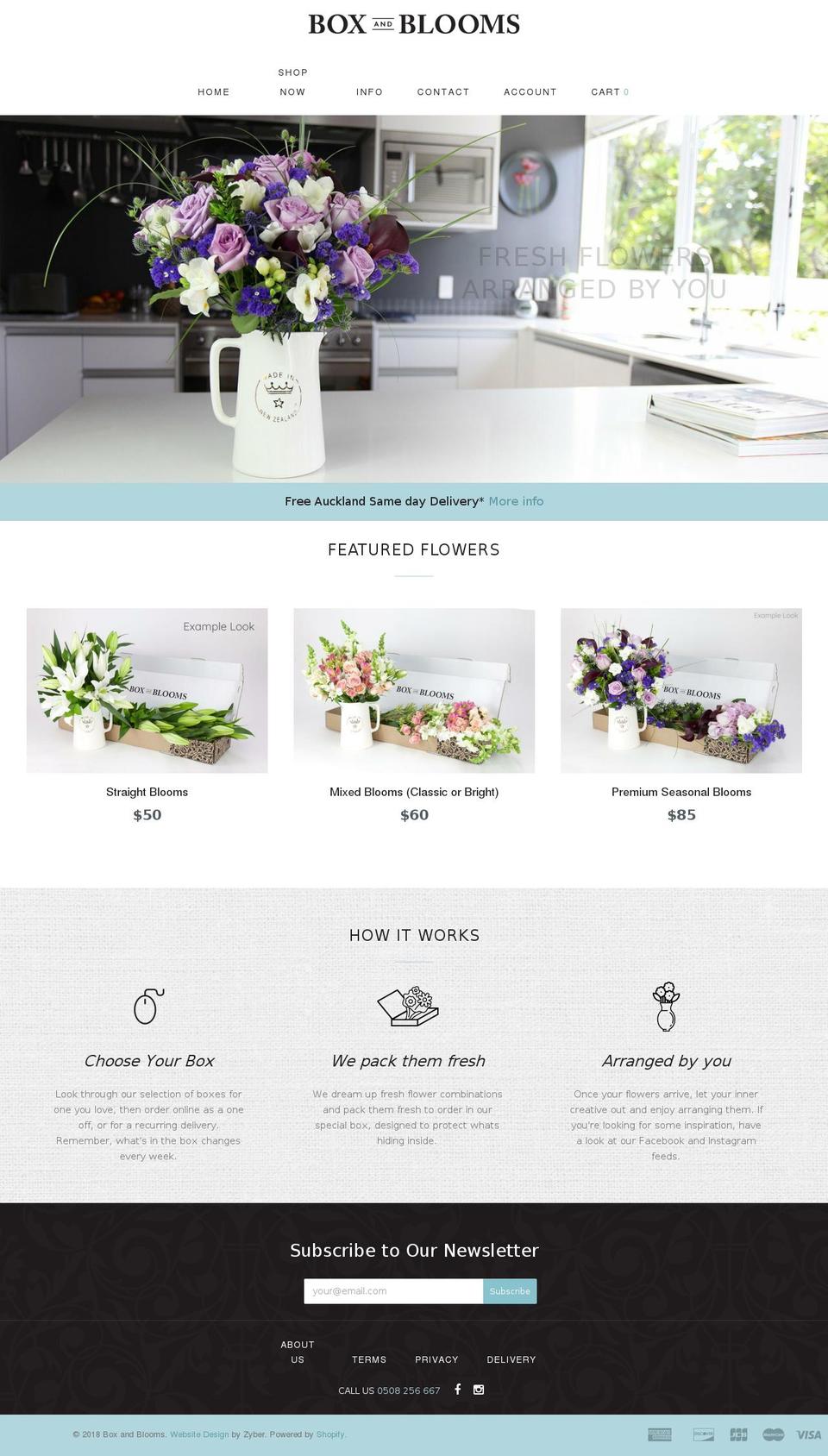 boxandblooms.co.nz shopify website screenshot