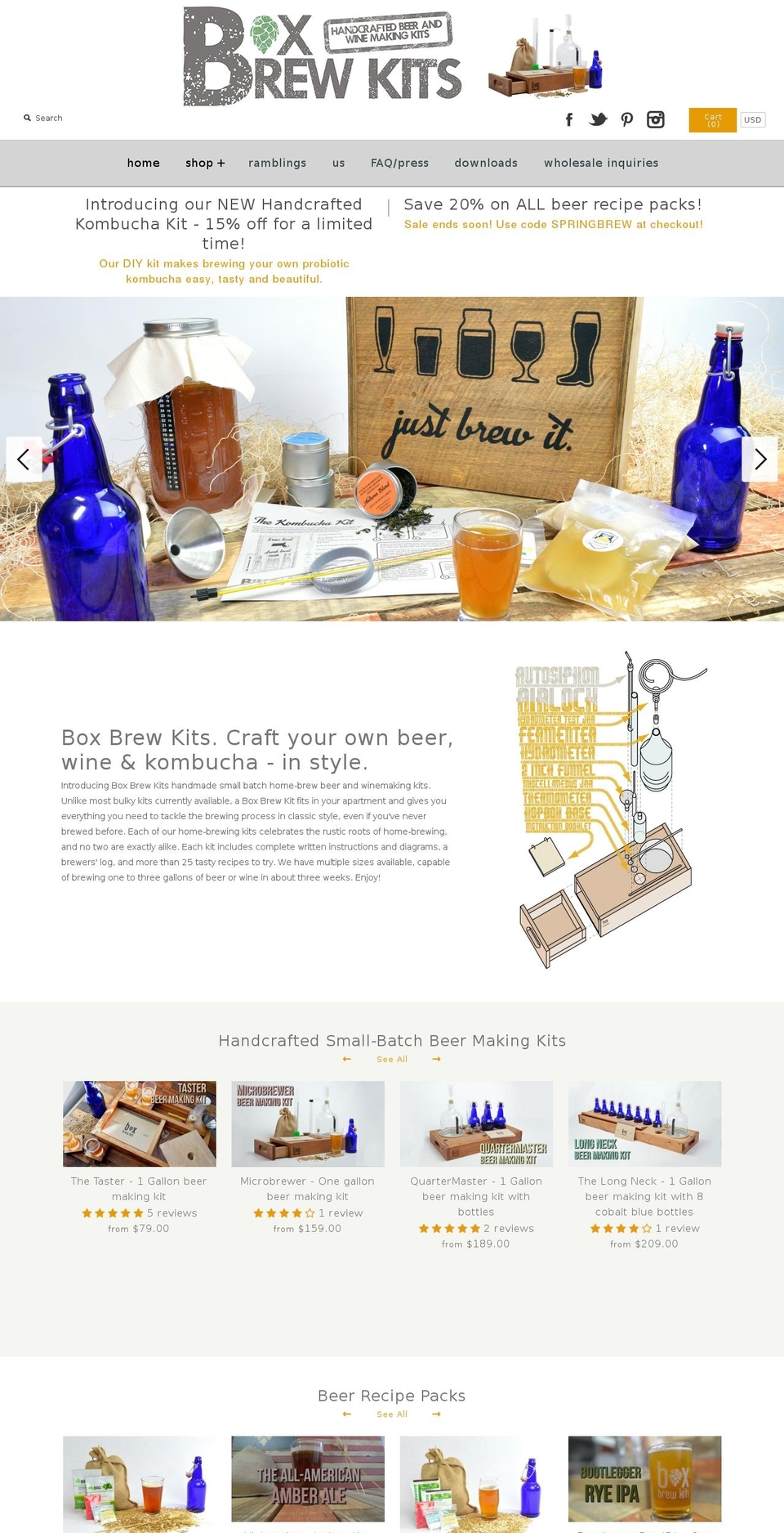 boxbrewkits.com shopify website screenshot