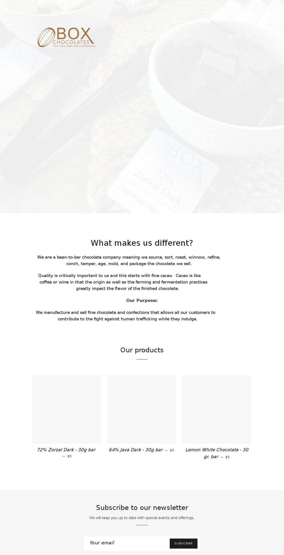boxchocolates.net shopify website screenshot