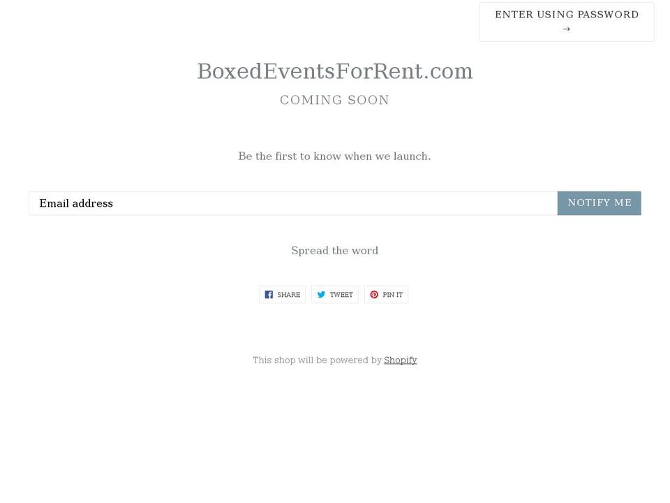 boxedeventsforrent.com — Shopify storefront screenshot
