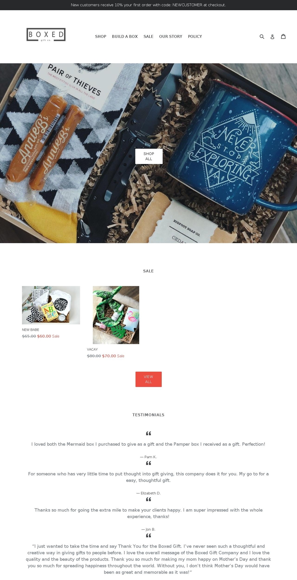 boxedgiftco.com shopify website screenshot