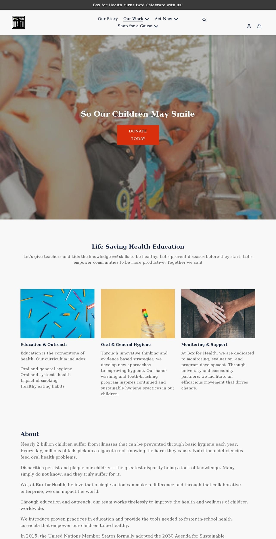 boxforhealth.org shopify website screenshot