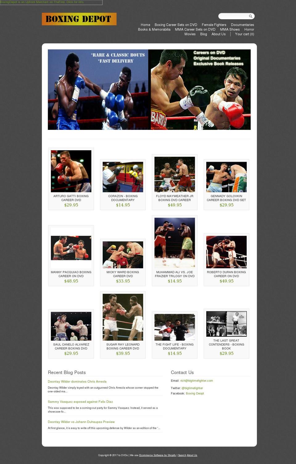 dark-alder Shopify theme site example boxingdepot.net