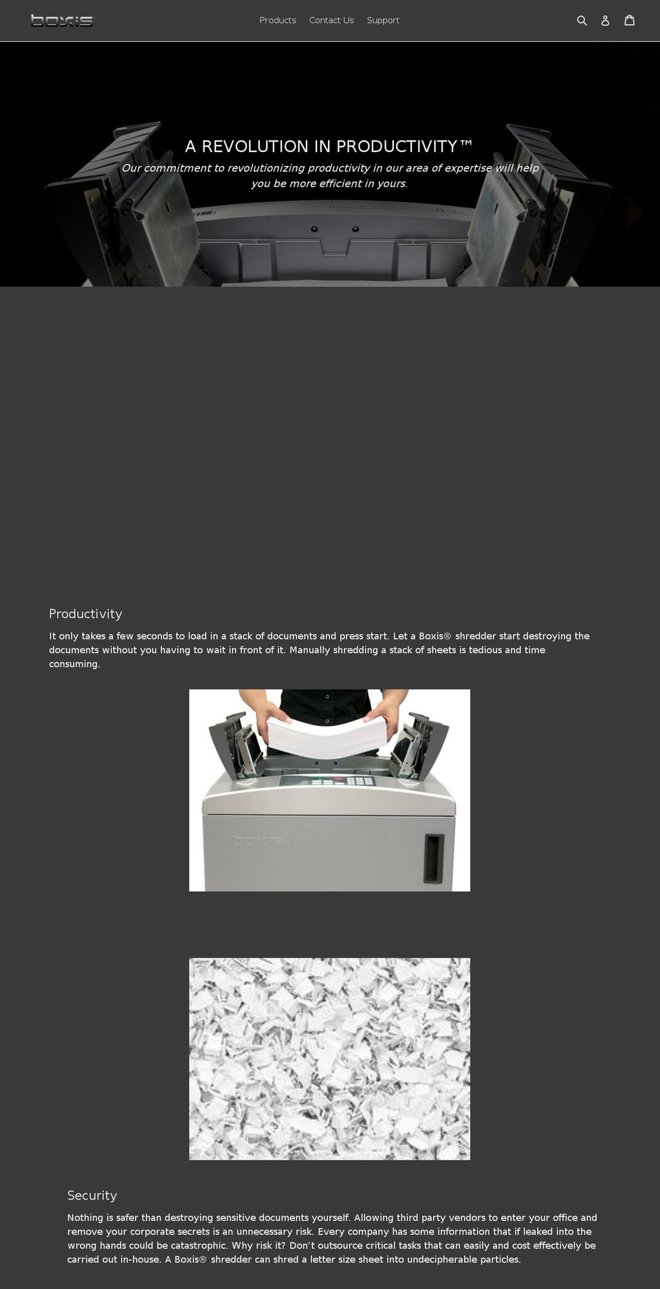 boxisshredder.com shopify website screenshot