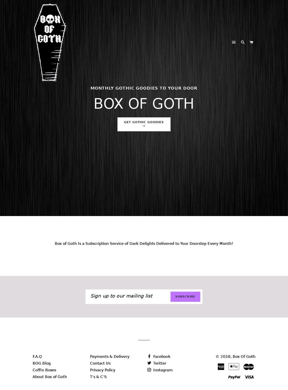 boxofgoth.com — Shopify storefront screenshot