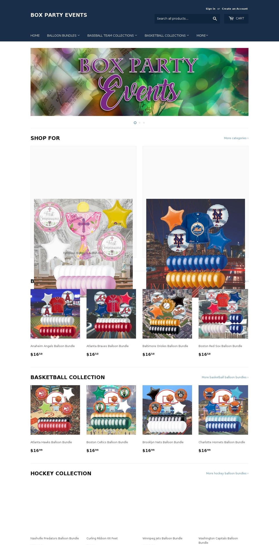 boxpartyevents.com — Shopify storefront screenshot