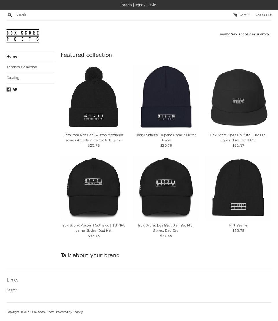 boxscorepoet.com — Shopify storefront screenshot