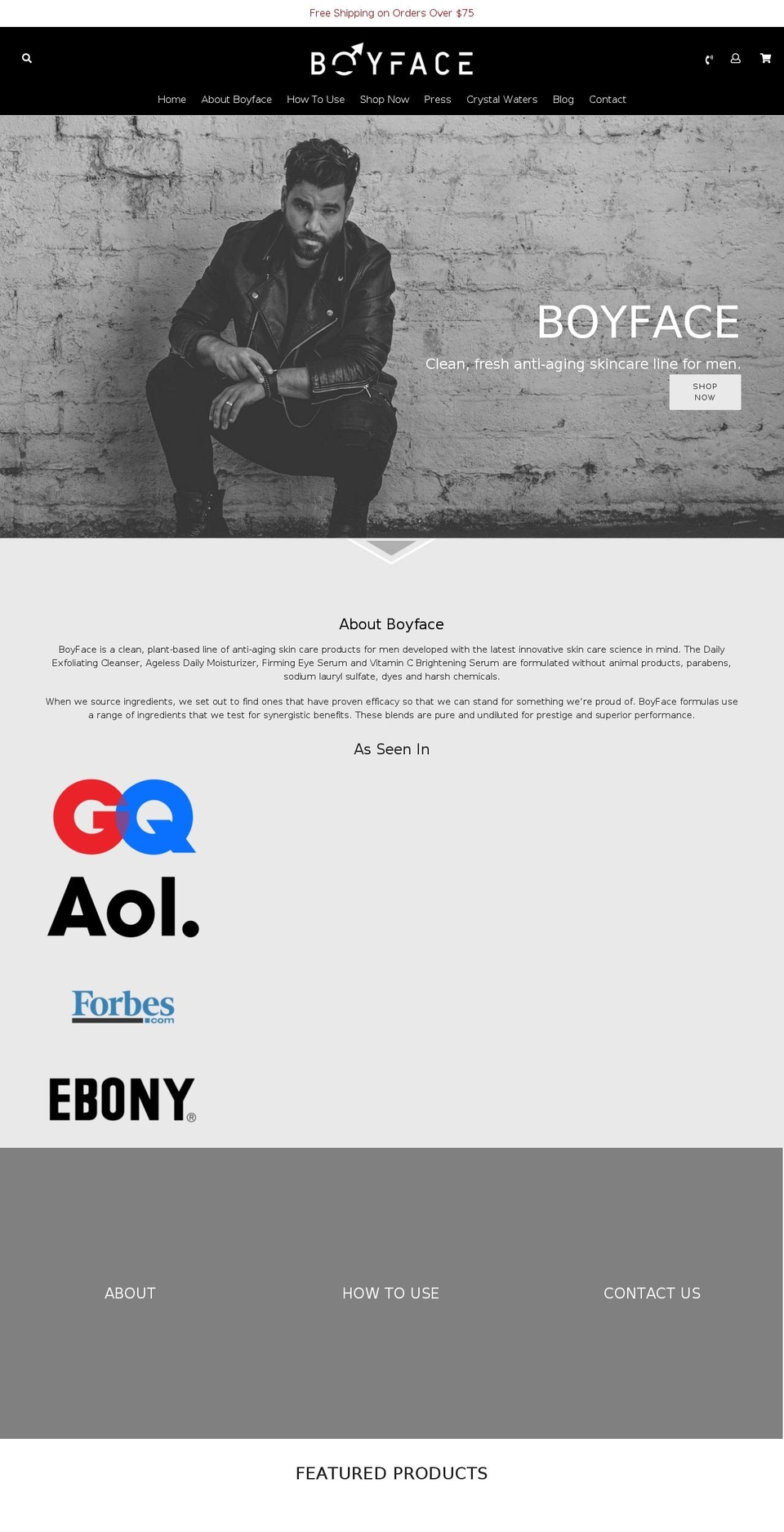 V Shopify theme site example boyfaceme.com