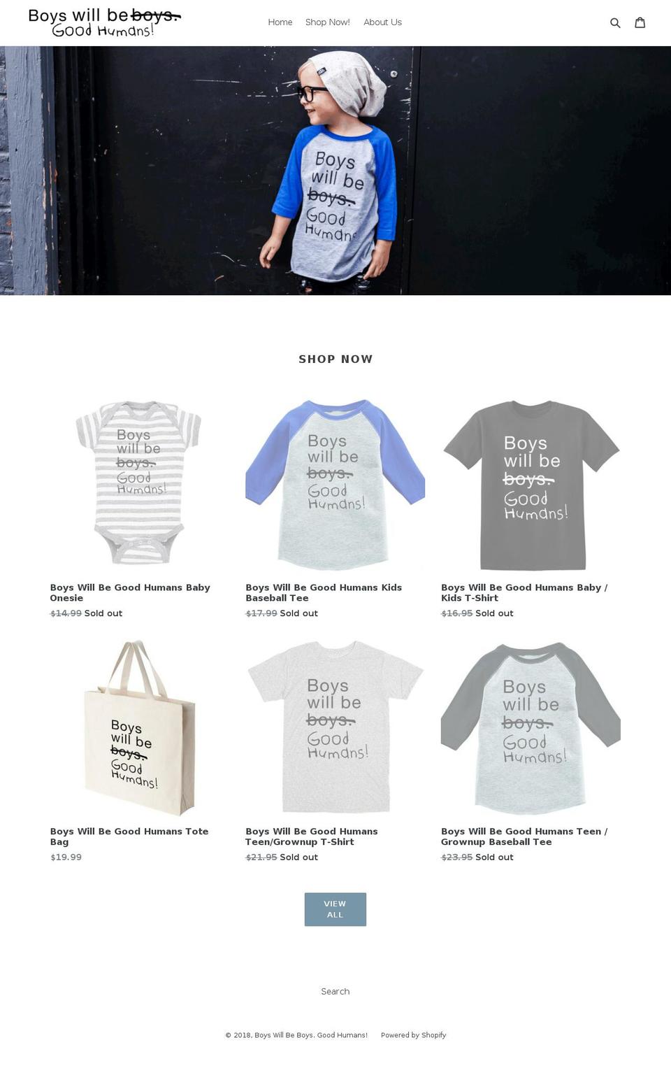 boyswillbegoodhumans.com — Shopify storefront screenshot