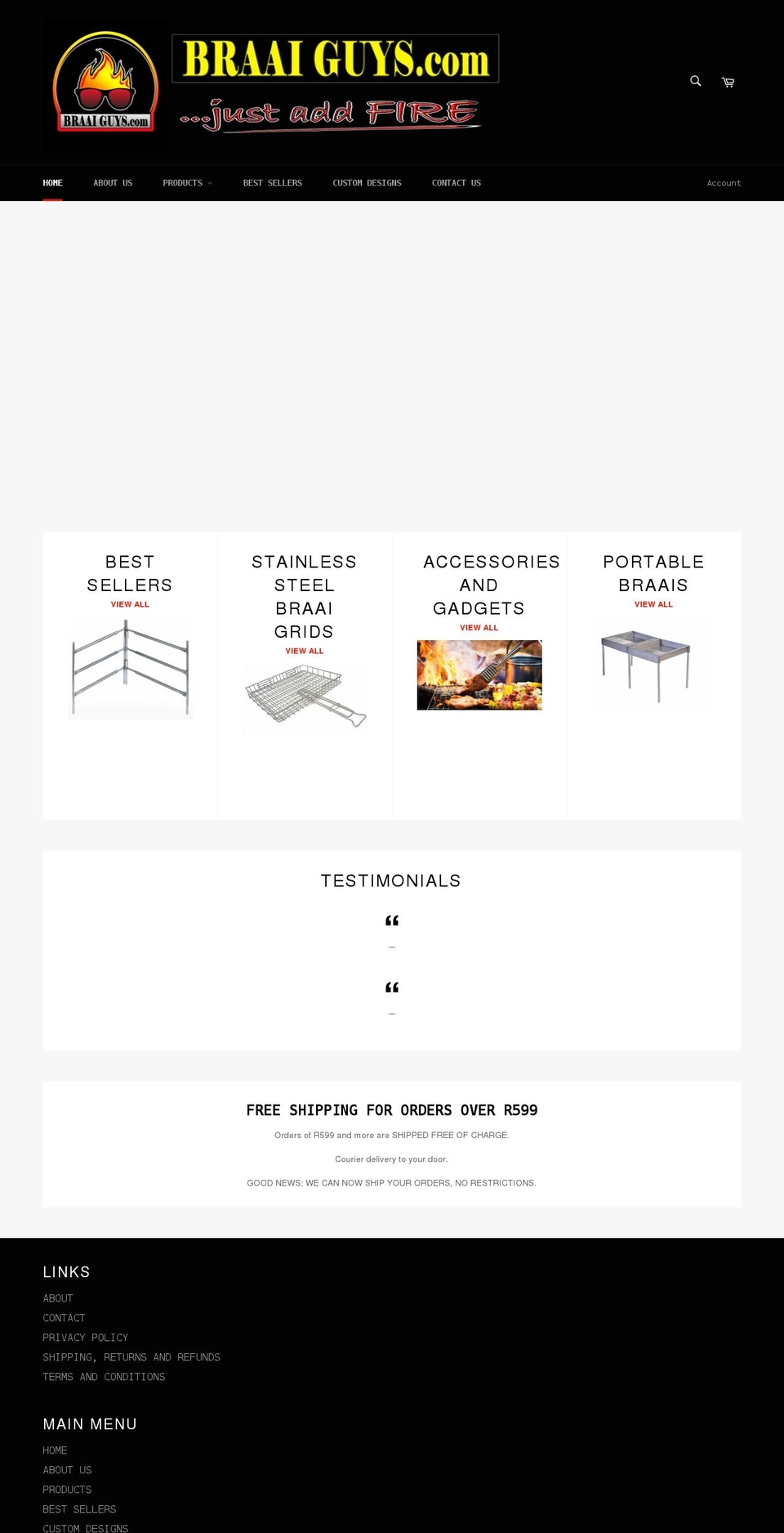 braaiguys.com shopify website screenshot