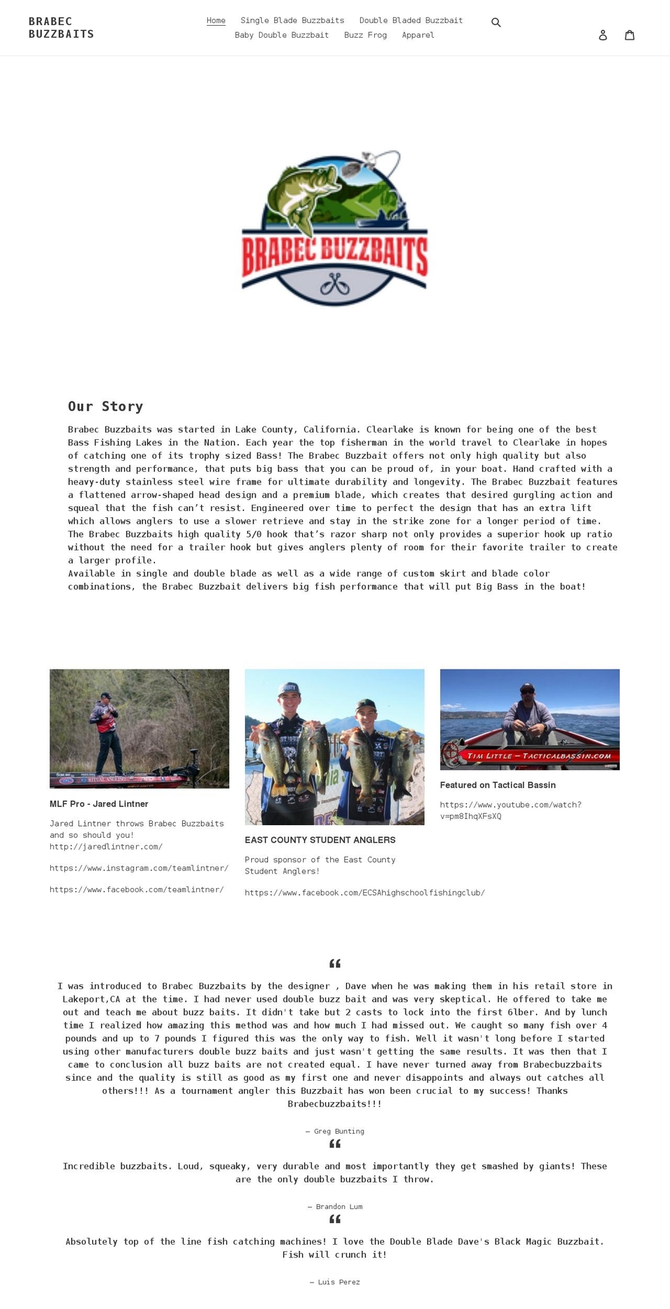 brabecbuzzbaits.com shopify website screenshot