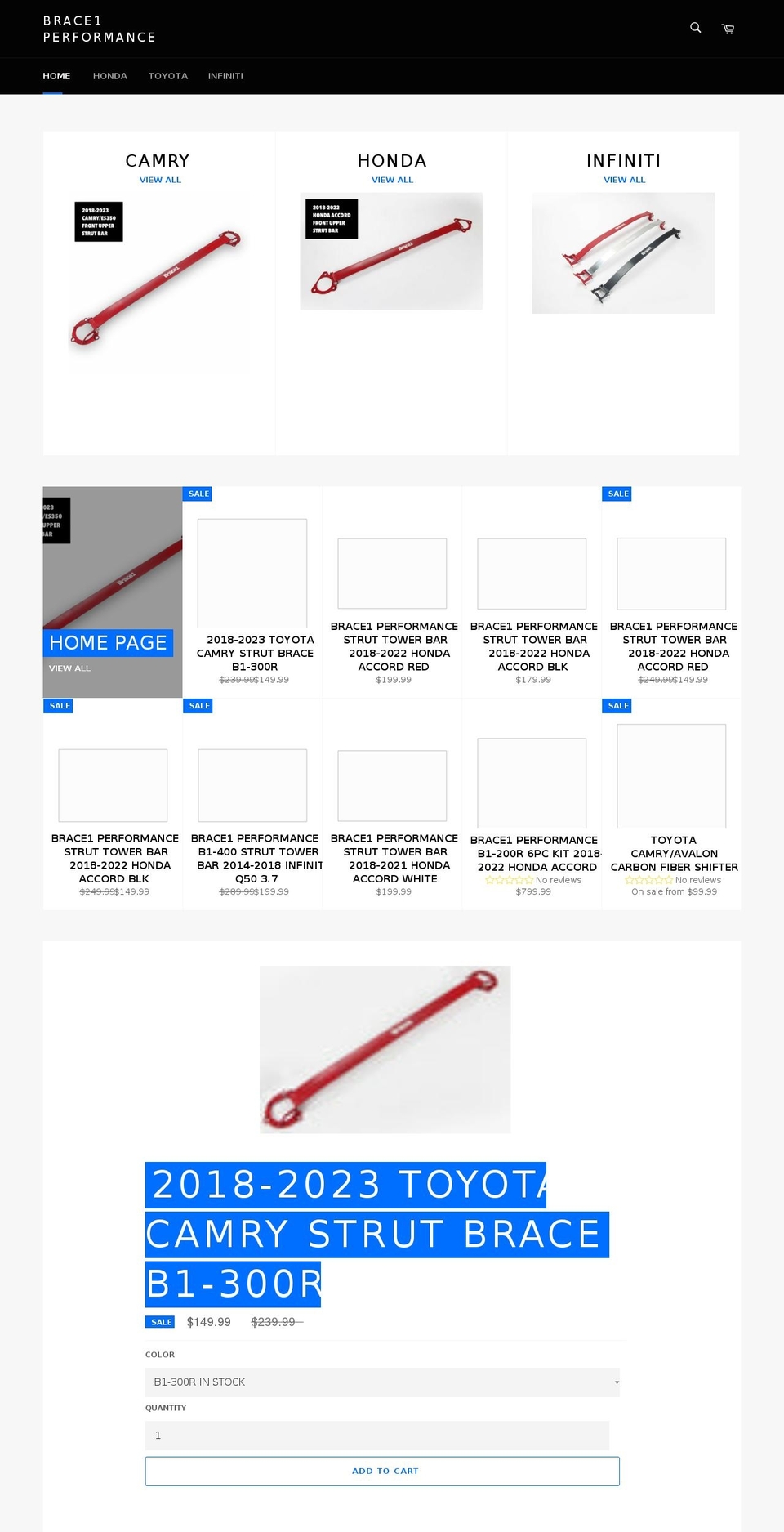 brace1performance.com shopify website screenshot