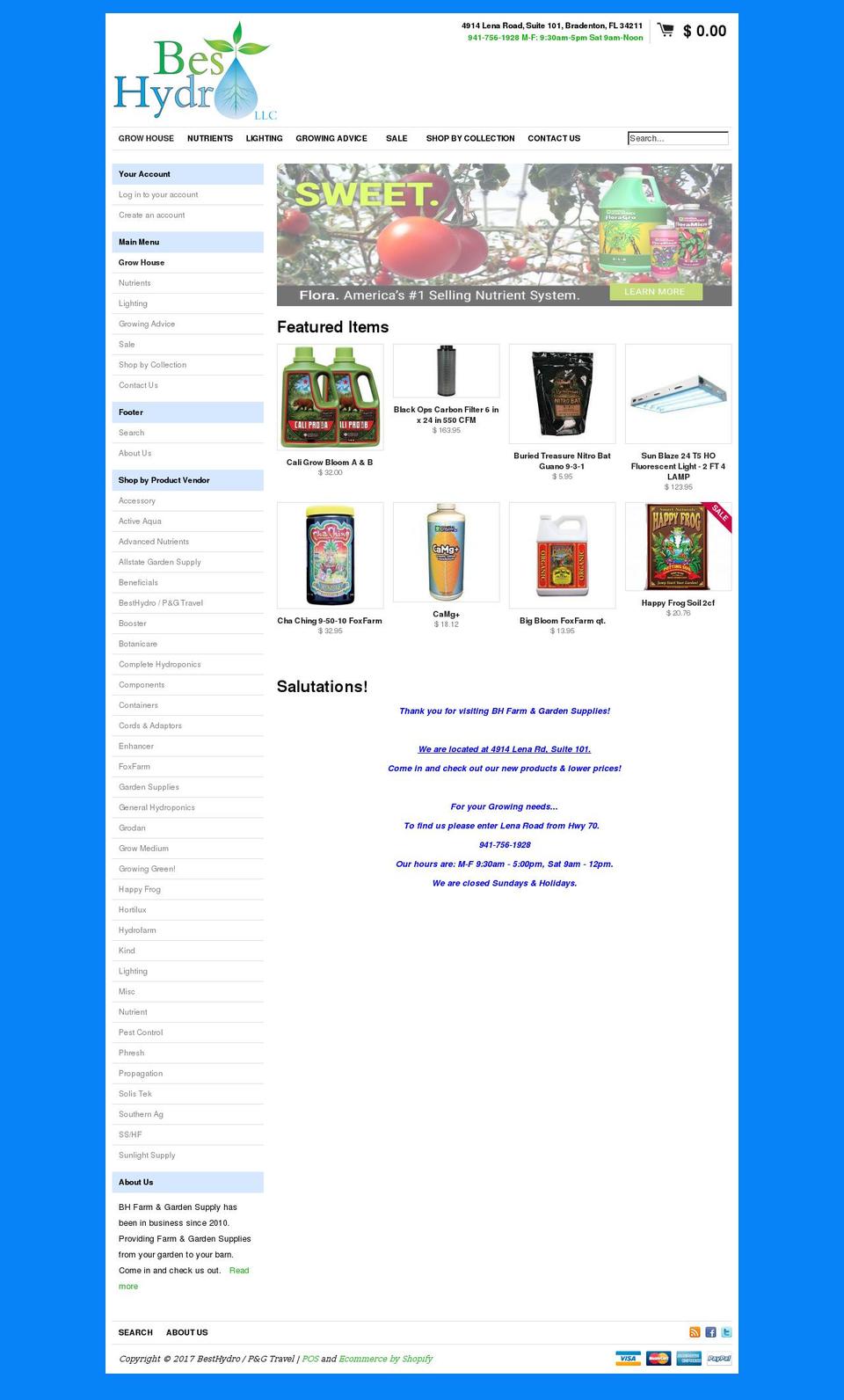 bradentonhydroponics.com shopify website screenshot