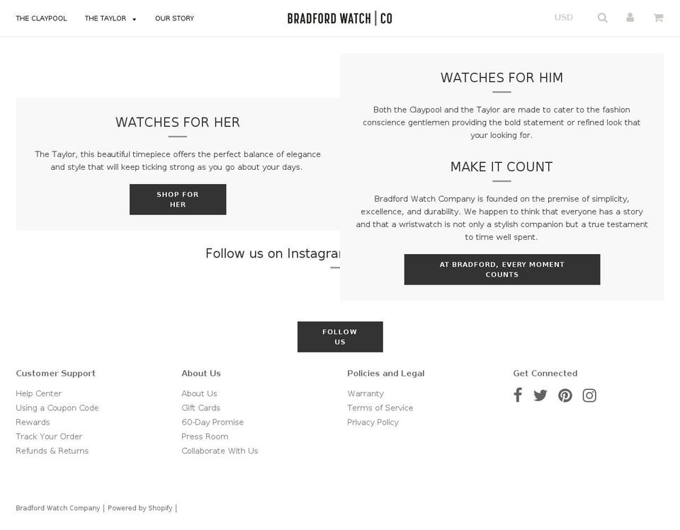 bradford-watch-co.myshopify.com shopify website screenshot