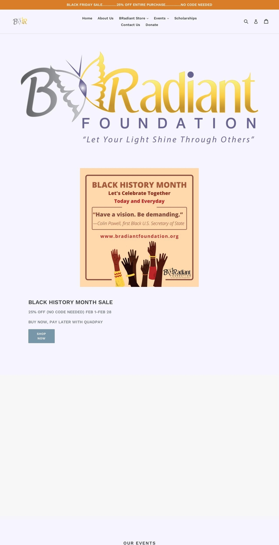 bradiantfoundation.org shopify website screenshot