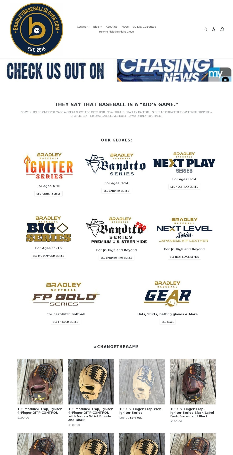 bradleybaseballgloves.com shopify website screenshot